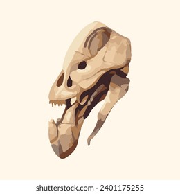 fossil skull of ancient creature watercolor illustration