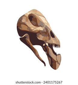 fossil skull of ancient creature watercolor illustration