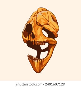 fossil skull of ancient creature watercolor illustration