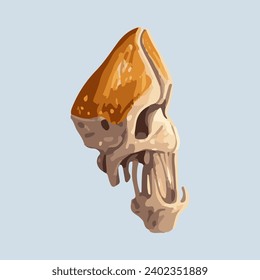 fossil skull of ancient creature watercolor illustration