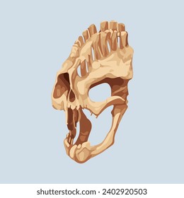 fossil skull of ancient creature watercolor illustration