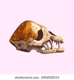 fossil skull of ancient creature watercolor illustration