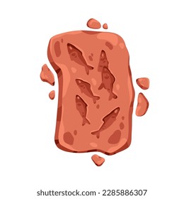 Fossil stone with ancient old fish imprint. Archeology, paleontology rock with organic fossilized footprint. Prehistoric debris, remains. Flat cartoon vector illustration isolated on white background
