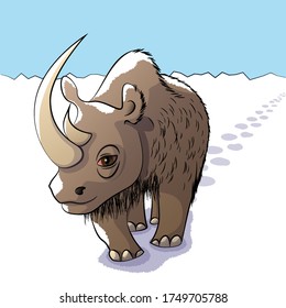Fossil woolly rhinoceros. Vector illustration