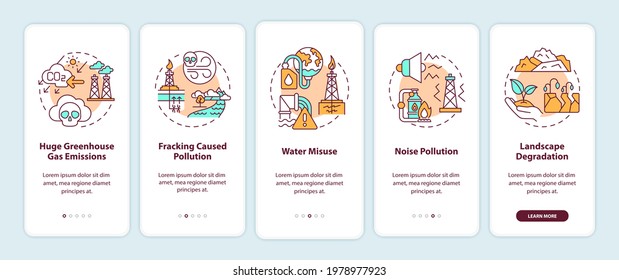 Fossil-free world onboarding mobile app page screen with concepts. Climate justice walkthrough 5 steps graphic instructions. Global warming. UI vector template with RGB color illustrations
