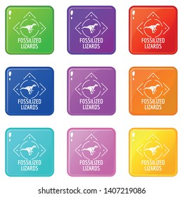 Fossilized lizard icons set 9 color collection isolated on white for any design