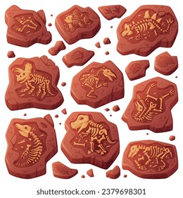 Fossils Obtained by Digging Rested in Soil or Ground Vector Set