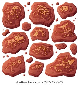 Fossils Obtained by Digging Rested in Soil or Ground Vector Set