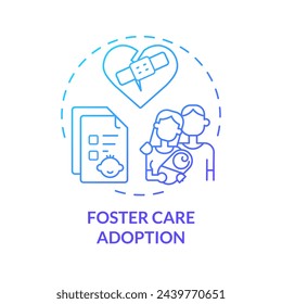 Icono de concepto de degradado azul de adopción de cuidado de acogida. Protección del recién nacido. La custodia de los hijos. Adoptando huérfano. Una familia cariñosa. Ilustración de línea de forma redonda. Idea abstracta. Diseño gráfico. Fácil de usar