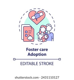 Foster care adoption multi color concept icon. Newborn protection. Child custody. Adopting orphan. Loving family. Round shape line illustration. Abstract idea. Graphic design. Easy to use