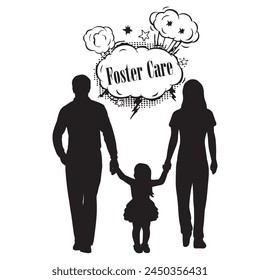 Foster Care Theme - father, mother and daughter. Vector illustration