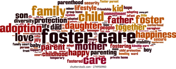 Foster care word cloud concept. Vector illustration