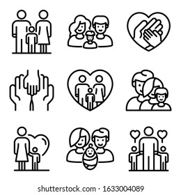 Foster family icons set. Outline set of foster family vector icons for web design isolated on white background