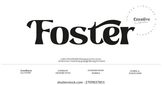 Foster Future font alphabet. Minimal lowercase letters. Smart space typographic design for technology