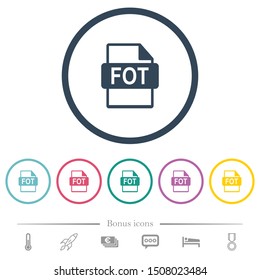 FOT file format flat color icons in round outlines. 6 bonus icons included.