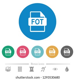 FOT file format flat white icons on round color backgrounds. 6 bonus icons included.