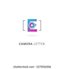 fothografy logo with camera lens element and initial letter e