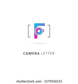 fothografy logo with camera lens element and initial letter f