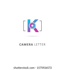 fothografy logo with camera lens element and initial letter k