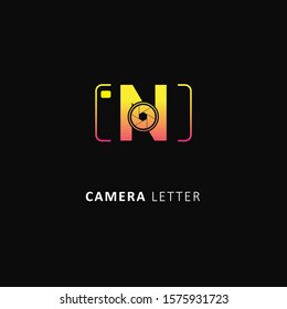 Fothografy logo with initial letter n element, design vector symbol camera logo template