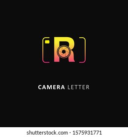 Fothografy logo with initial letter r element, design vector symbol camera logo template