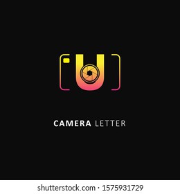 Fothografy logo with initial letter u element, design vector symbol camera logo template