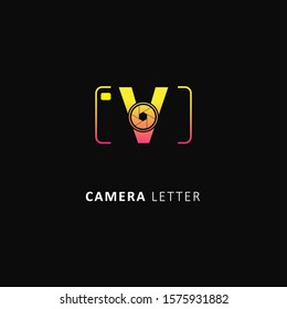 Fothografy logo with initial letter v element, design vector symbol camera logo template