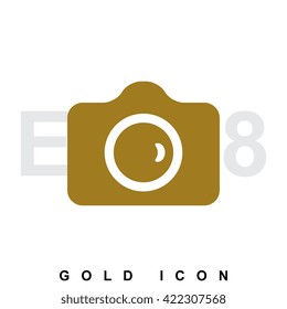 Foto camera gold icon, logo, emblem or symbol for web, design, photographer vector symbol isolated