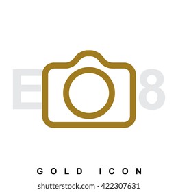 Foto camera gold icon, logo, emblem or symbol for web, design, photographer vector symbol isolated
