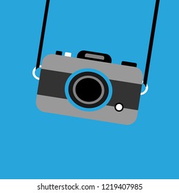 Foto camera icon on blue background