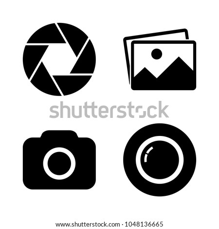 Foto camera icon set. Picture, focus, camera, lens symbols. Simple abstract signs in black. Modern flat vector illustration for graphic design, logo, Web, UI, mobile upp