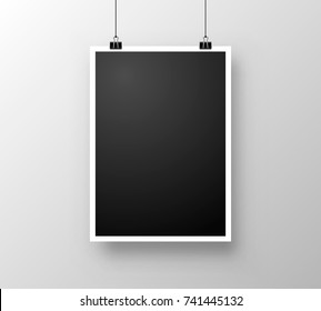 Foto frame hang on the white background. Vector illustration