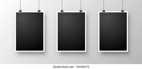 Foto frame hang on the white background. Vector illustration