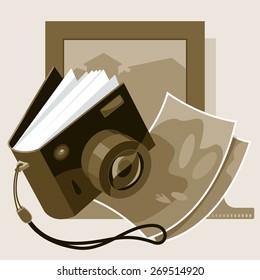 fotobook.  Album. Camera as an album.