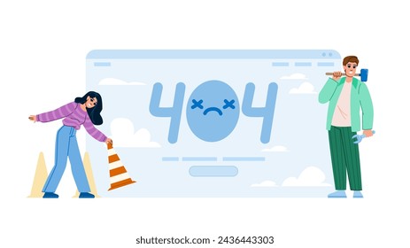 found 404 error  vector.  disconnect laptop, computer sorry, system electrical found 404 error character. people flat cartoon illustration