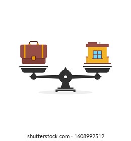found balance between family and work. concept of choice between business and remote work or happy life or hard option or time management. flat cartoon style graphic art design isolated on white