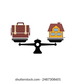 found balance between family and work. concept of choice between business and remote work or happy life or hard option or time management. flat cartoon