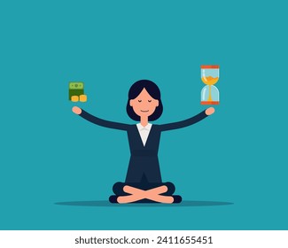 Found balance with time and money. Vector mental calmness concept

