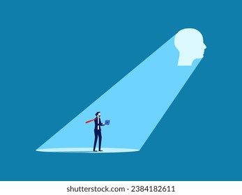 Found a conceptual opportunity. Businessman looks at the shining head