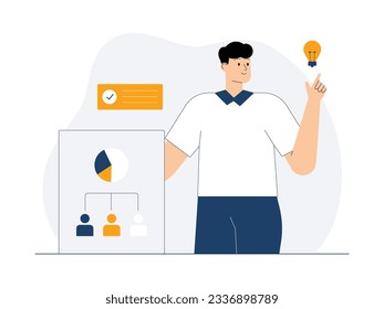 Found an idea, discussed with the team to develop a better performance evaluation, businessman vector illustration.