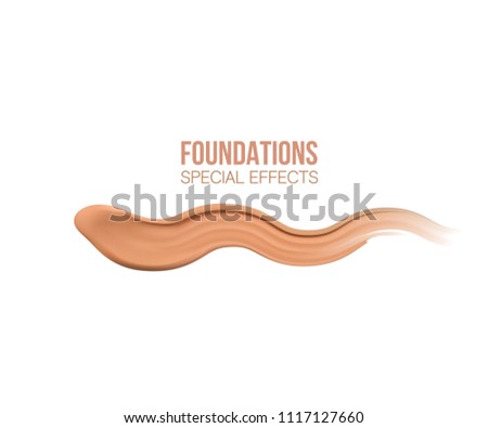 Foundation beige liquid .Cosmetic make up. Stroke. smudges range of colors on white background.transparent. Beige concealer strokes. Vector Illustration