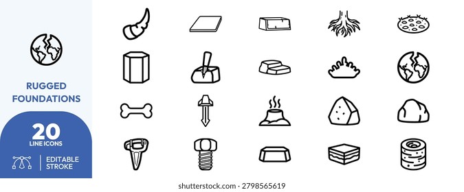 Foundation construction line icons for structural engineering architecture and building development projects.