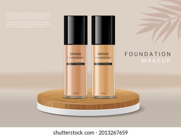 Foundation Cosmetics Vector Realistic. Skin Care Bottles Label Design. Product Placement Mock Up