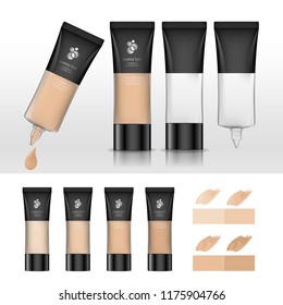 Foundation cream container isolated on white background. Cosmetic plastic tube (transparent). Beauty product package, vector illustration.