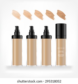 Foundation cream container isolated on white background. Cosmetic glass bottle (transparent). Beauty product package, vector illustration.