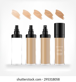 Foundation cream container isolated on white background. Cosmetic glass bottle (transparent). Beauty product package, vector illustration.