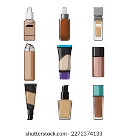 caricatura de un conjunto de cremas de fundación. belleza cosmética, maquillaje líquido, tono beige, producto cutáneo, ilustración vectorial de smear foundation crema