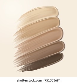 Foundation creamy texture, different skin tone smear on the background in 3d illustration