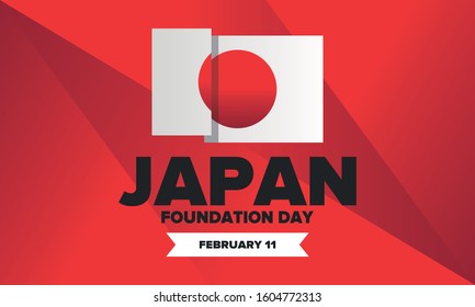 Foundation Day in Japan. Japanese national happy holiday, celebrated annual in February 11. Japan flag. Patriotic elements. Poster, card, banner and background. Vector illustration