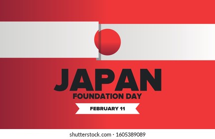 Foundation Day in Japan. Japanese national happy holiday, celebrated annual in February 11. Japan flag. Patriotic elements. Poster, card, banner and background. Vector illustration